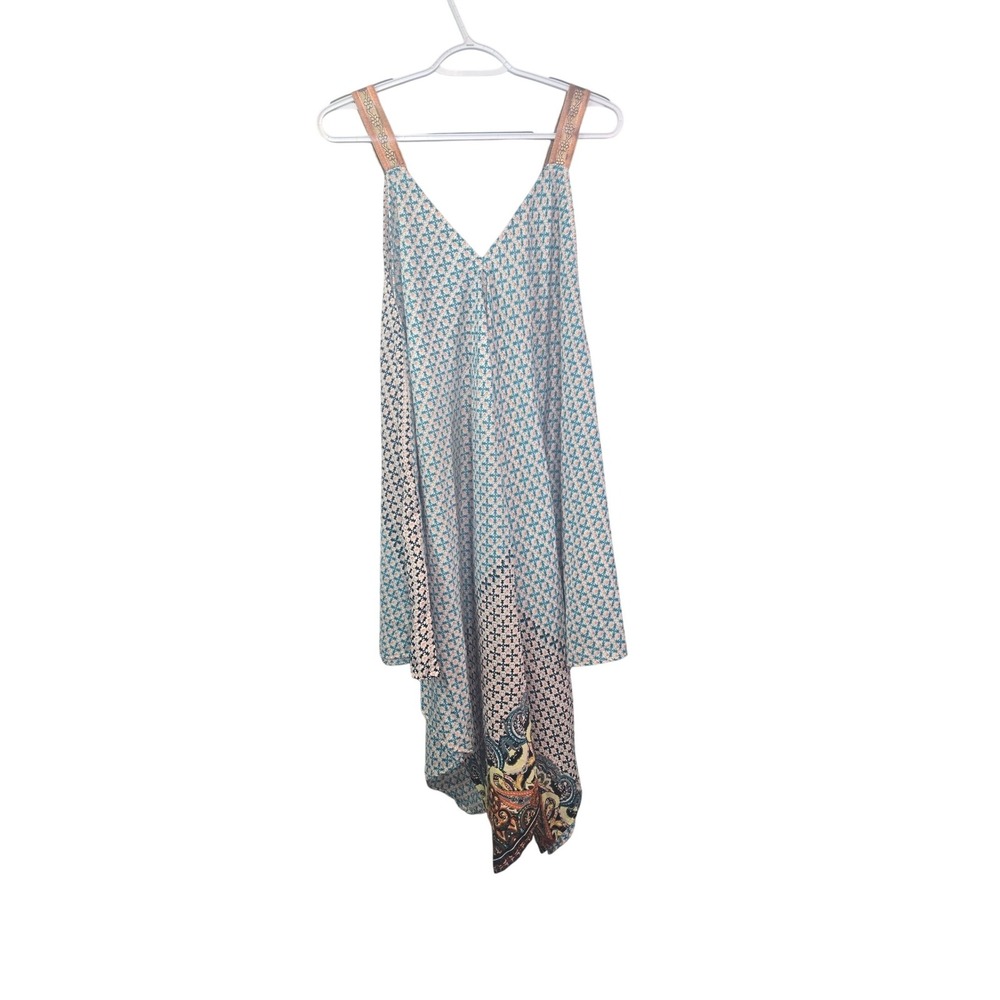 Mimi Handkerchief Hem Dress Womens Large Blue‎ Geometric Boho Sleeveless V-Neck - Picture 2 of 10